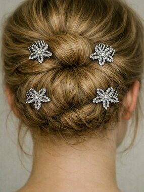 NEW ~ CRYSTAL FLOWER BUN PINS